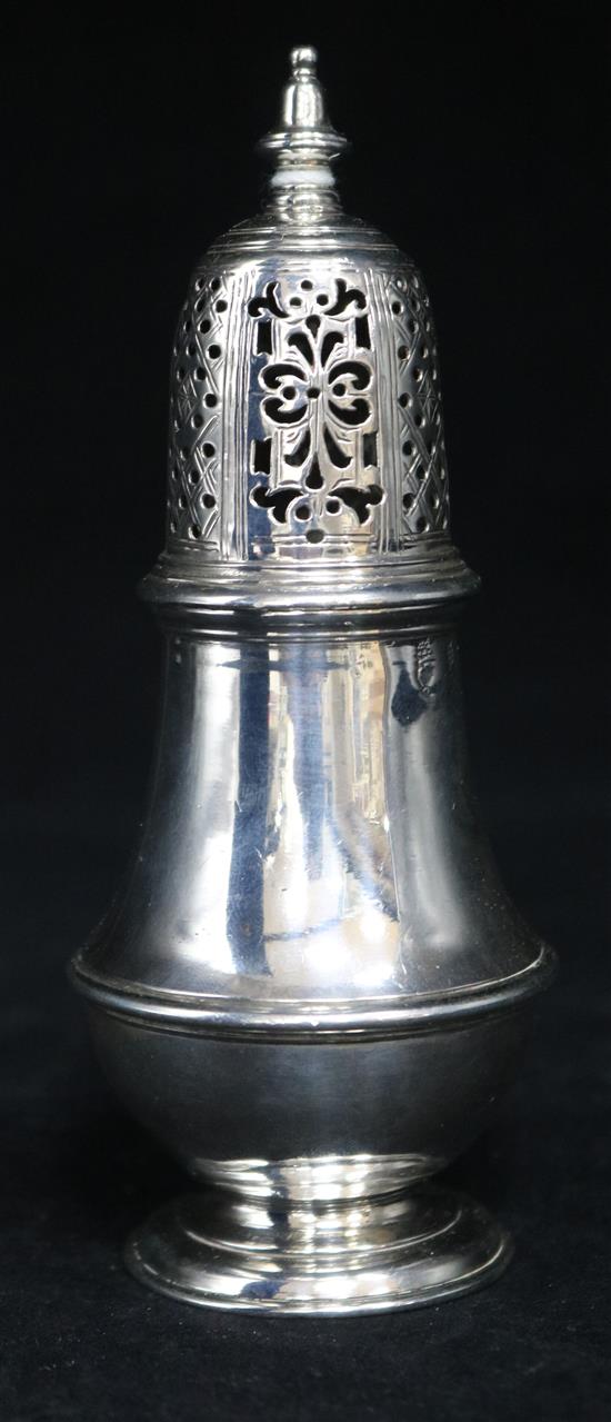 A George I Irish silver sugar caster, Dublin, 1714, 6 oz.